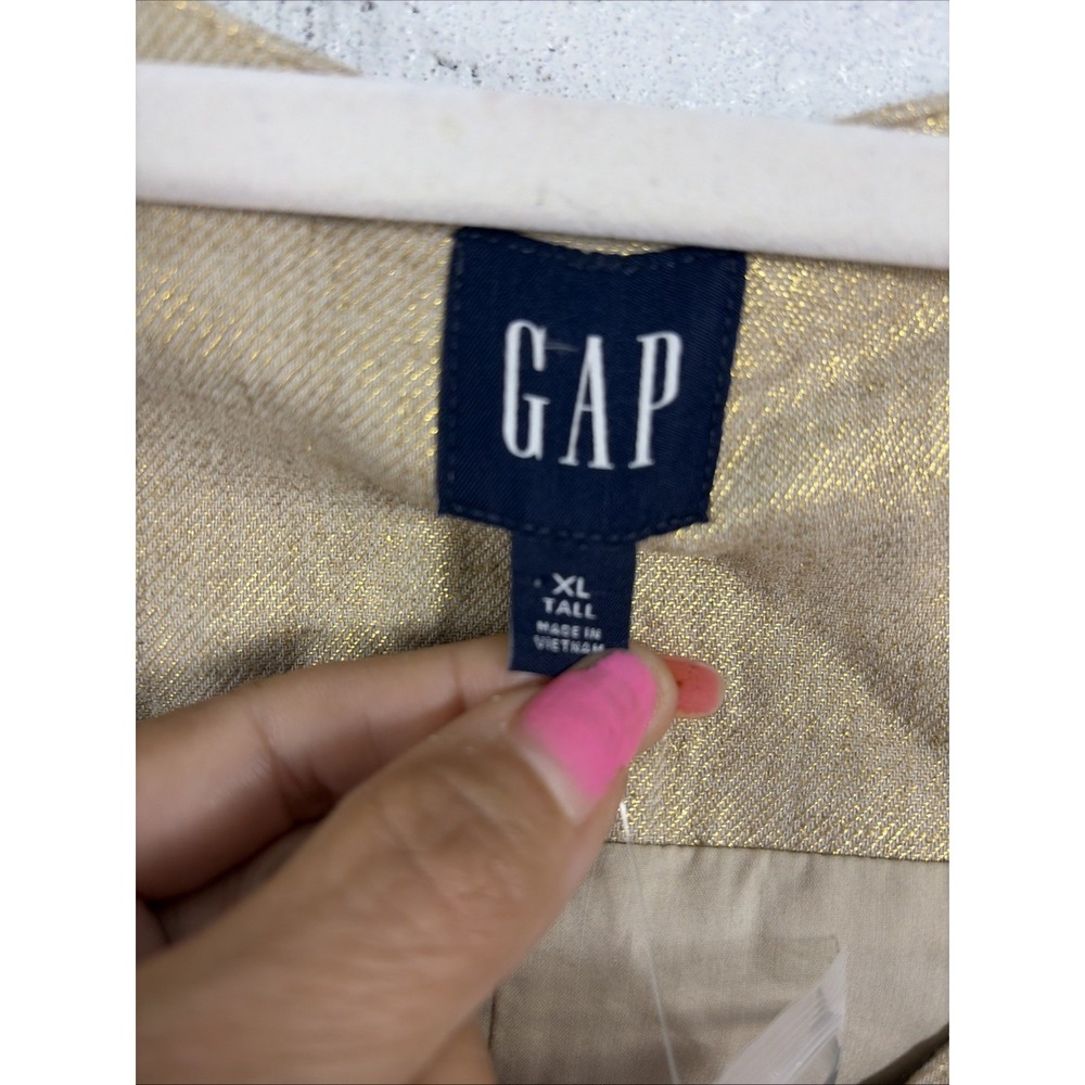GAP Linen Blend Vest Womens XL Tall Metallic Gold Button Front Sleeveless Top - Picture 7 of 11